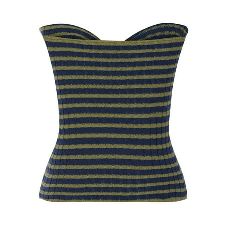 

Women s Strapless Striped Breast Wrap Tube Top Sleeveless Hollow Out Knitting Vest V Neck Sexy Bandeau Tops