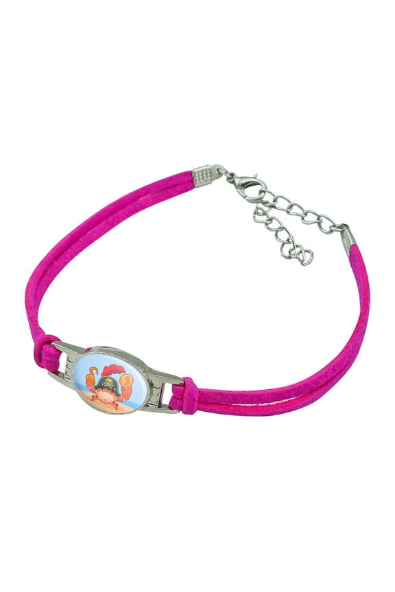 Pirate Crab on the Beach with Hook and Coin Novelty Suede Leather Metal Bracelet
