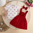 thumbnail image 2 of CAICJ98 Baby Girl Summer Clothes Newborn Romper Love Heart Print Short Sleeved Ruffled Bow Skirt Headband Infant Outfits Set (Red,6-9 Months), 2 of 7