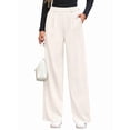 thumbnail image 4 of Women Dressy Work Business Casual Elastic High Waisted Trousers Ribbed Lounge Palazzo Pants Cream White S, 4 of 10