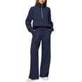 thumbnail image 2 of Huankd Womens 2 Piece Outfits Sweatsuit Set Oversized Half Zip Sweatshirt Wide Leg Sweatpants Lounge Set Tracksuit Dark Blue L, 2 of 6