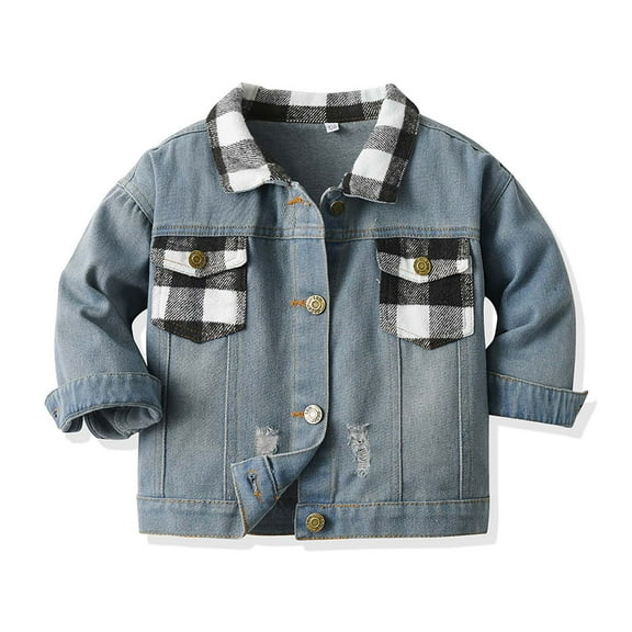 Eltusu Toddler Boys Denim Jackets, Zip up Lapel Collar Printed Mid-Weight Jean Outerwear Black Size 5 T
