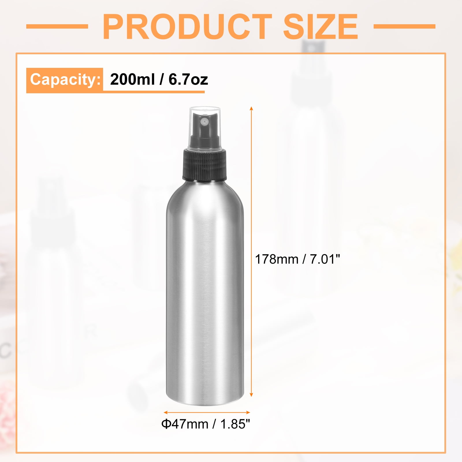 Uxcell 5pcs Aluminum Fine Mist Spray Bottles 200ml/6.7oz Metal Small Liquid Alcohol Refillable Travel Container with Black Plastic Nozzle Cap for Perfume Skincare Cosmetic Storage Bottle