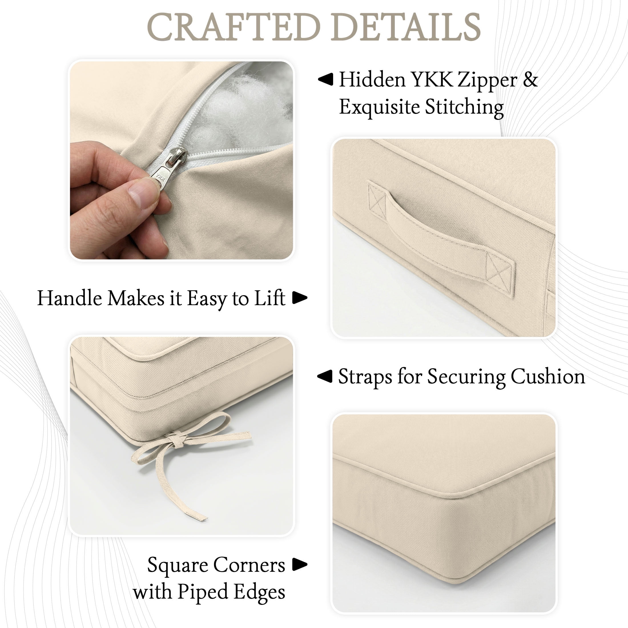 Pakunoda 22" X 24" Outdoor Deep Seat Cushion Replacement Slipcovers, 6 Set of Waterproof Patio Furniture Cushion Covers, Outdoor Cushion Covers with Zipper for Patio Furniture, Cream