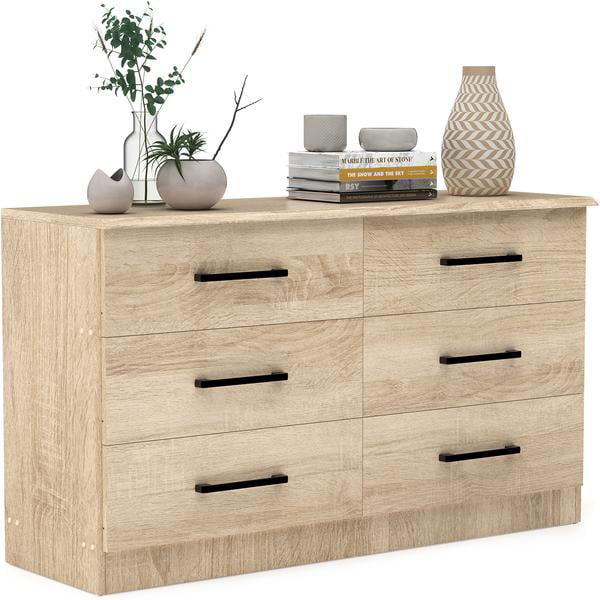 Vremi 6 Drawer Dresser Light Oak Wood, Composite Wood Dresser