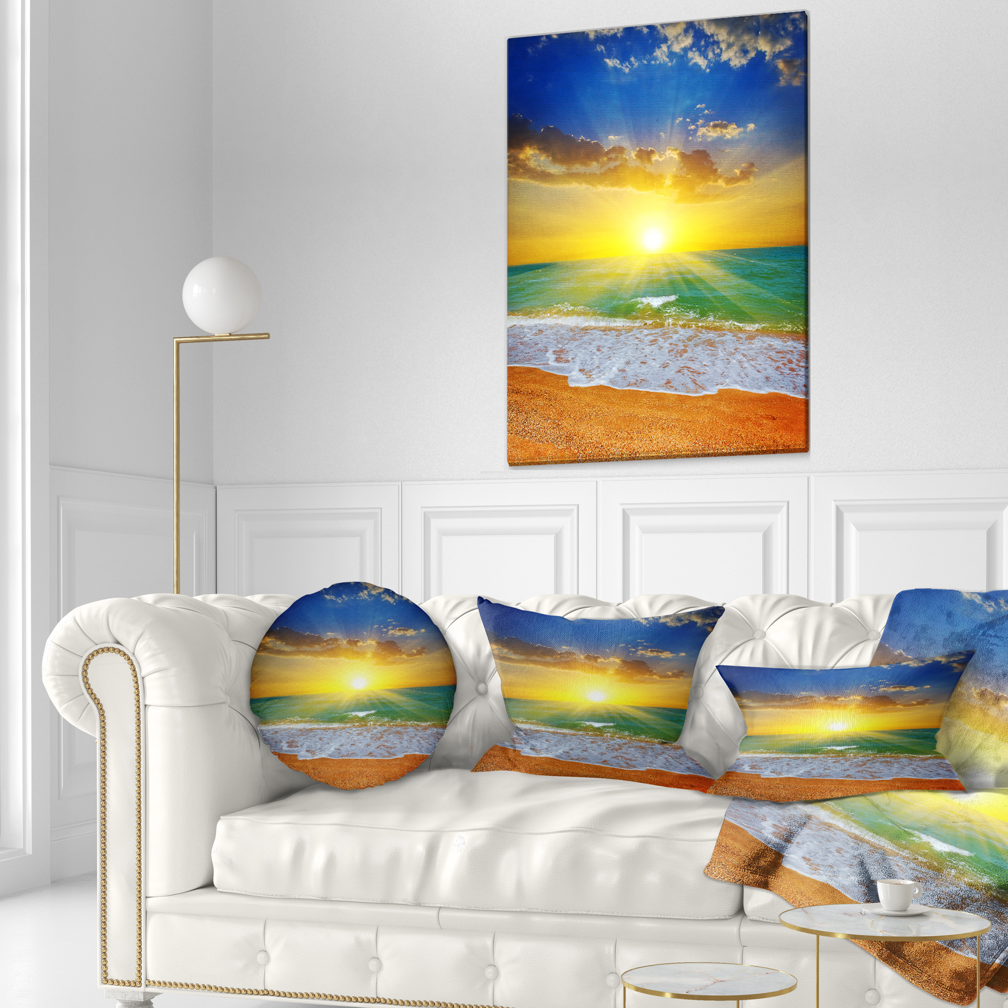 Designart 12" x 20" Blue Polyester Throw Pillow