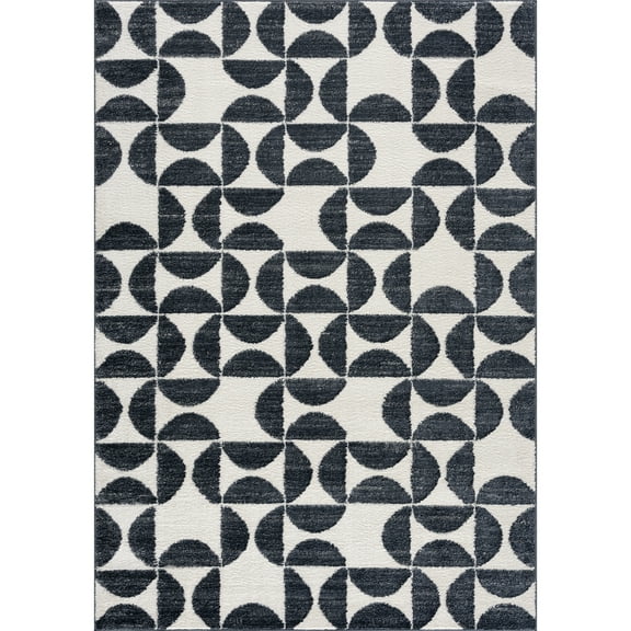 Abani Rugs Nuevo NUE170A High-contrast Charcoal and Ivory Area Rug 6' x 9' - Cream