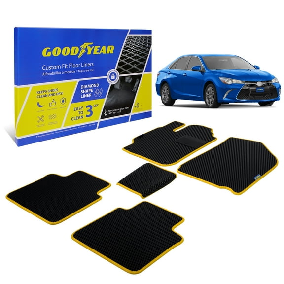 Goodyear All-Weather Car Floor Mats –Custom Fit for Toyota Camry 2015-2017, 5 Pc. Set, Heavy-Duty Diamond Floor Liners for Cars, SUVs, Trucks–Ultimate Interior Car Accessories for Men&Women- GY004044