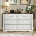 thumbnail image 3 of Farmhouse 6 Drawers Double Dresser for Bedroom, Modern White Dresser Chest of Drawers, Wide Dressers Organizer, Accent Storage Cabinet for Closet, Living Room, Hallway, Antique White, 3 of 6