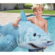 H2OGO! Realistic Shark Ride-On - Blue 72 x 40, Inflatable Ocean Animal Pool Float, Swimming & Water Play, Sturdy Handles, Sit On Top Design, Kids 3+