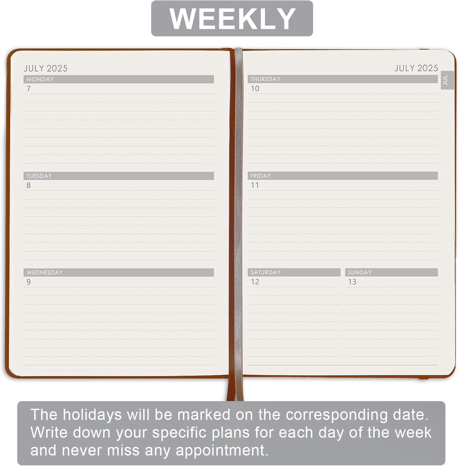 Planner 2025-2026 - Academic Planner 2025-2026 Weekly & Monthly, July 2025 - June 2026, 5.75" x 8.25", Saffiano Leather with Thick Paper, Back Pocket with 40 Notes Pages - Brown