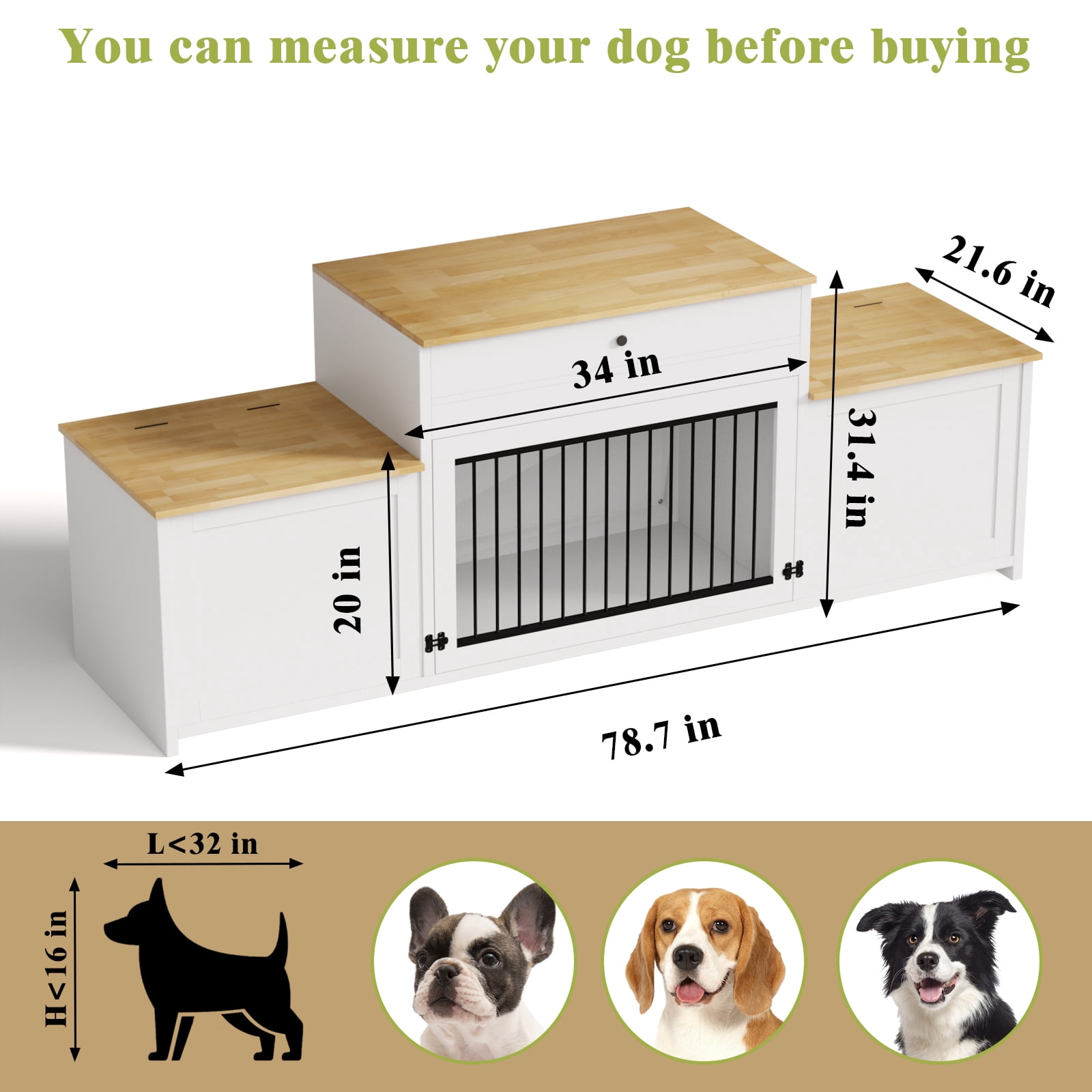 TIME RAY 79 inch Dog Crate Furniture with Storage Drawer,Dog Cage Furniture for Large Dog,Dog Kennel  with Upward Flapping Crate Door