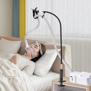 CPAP Hose Holder for Bed, Full Metal Bedside CPAP Hose Stand with Under-Mattress Base, Adjustable Flexible Arm, Curved Mask Hook and Hose Straps, No-Drill CPAP Accessories,Black