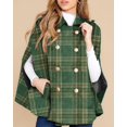 thumbnail image 4 of Women Plaid Cape Coat Stand Collar Double‑Breasted Sleeveless Poncho Jacket, 4 of 5