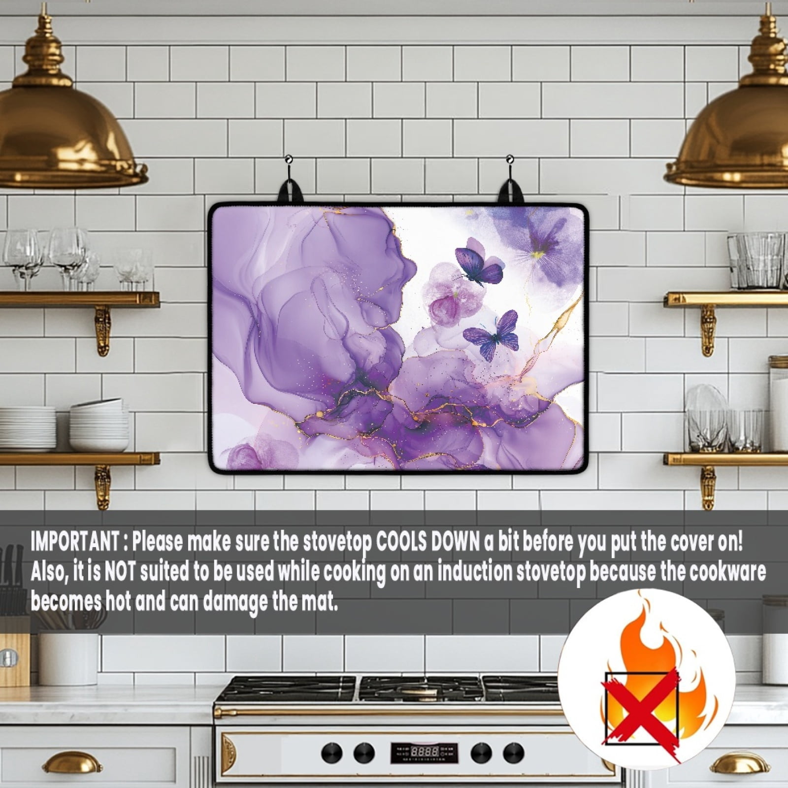 Renewold Glass Top Stove Cover Electric Stove Mat Foldable Non-slip Cooktop Mat Multipurpose Washer Dryer Top Protector Range Cover for Kitchen Counter, Butterfly Violet Marble