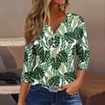 thumbnail image 2 of JULMCOMO Elbow Sleeve Summer Tops for Women 2024 Summer V Neck Button down T Shirts Business Casual Floral Print Shirts Plus Size Dressy Casual Tee Shirts Green S, 2 of 5
