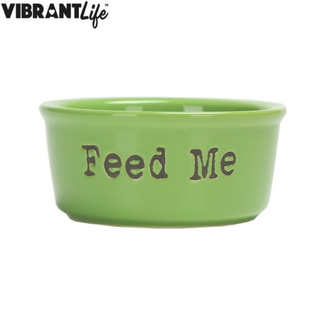 - Vibrant Life Ceramic Feed Me Pet Bowl, Green, Small