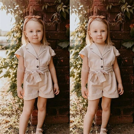 

Yubatuo Toddler kids Baby Girls Solid Romper Jumpsuits Headbands Clothes Outfits Beige 130
