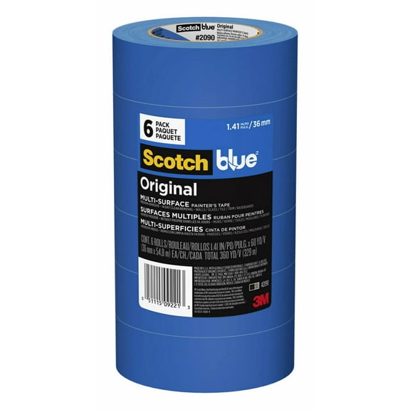 Scotch Blue Painter's Tape, 1.41 in. x 60 yd., 6 Pack, Original Multi-Surface, Paint Supplies