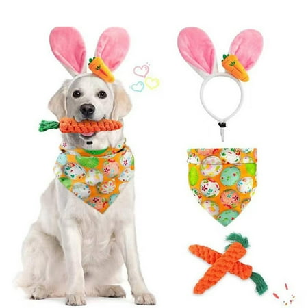 Tvtnvo Dog Clothes for Small Dogs Easter Dog Costume with Bunny Ears Headband and Chew Toys Soft Polyester Relaxedable Adjustable Suit Interactive Playtime Festive Party and Photo Props Multicolor