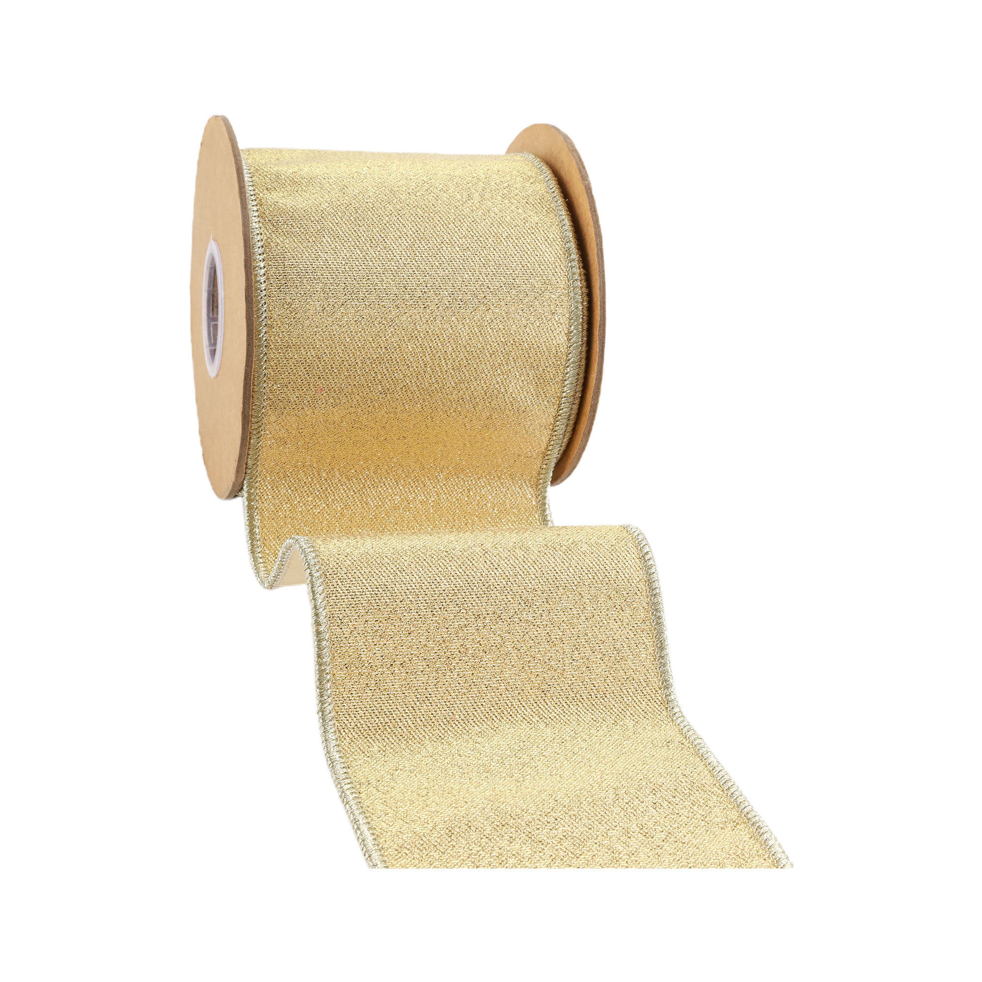 LaRibbons 4" Wired Iridescent Ribbon, Gold Metallic Double-Fused Taffeta Backing, 10 Yard Roll