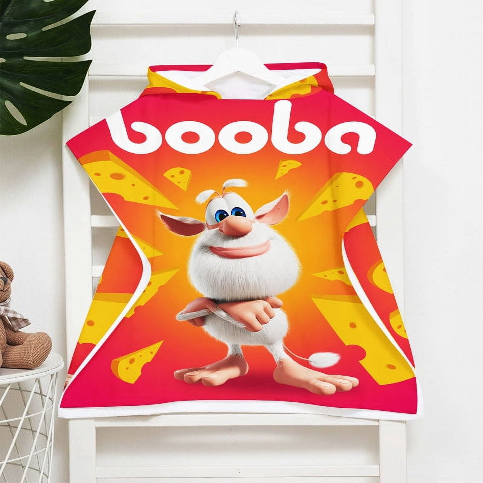 Booba Boys and Girls Hooded Poncho Towels, Soft & Absorbent Microfiber Beach Towel, Swimming Pool Changing Robe Bathrobe Bath Towel