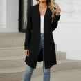 thumbnail image 2 of Women's Long Cardigan Solid Color Long Sleeve Loose Fit Open Front with Pockets Casual Outerwear Jacket for Fall Winter, 2 of 9
