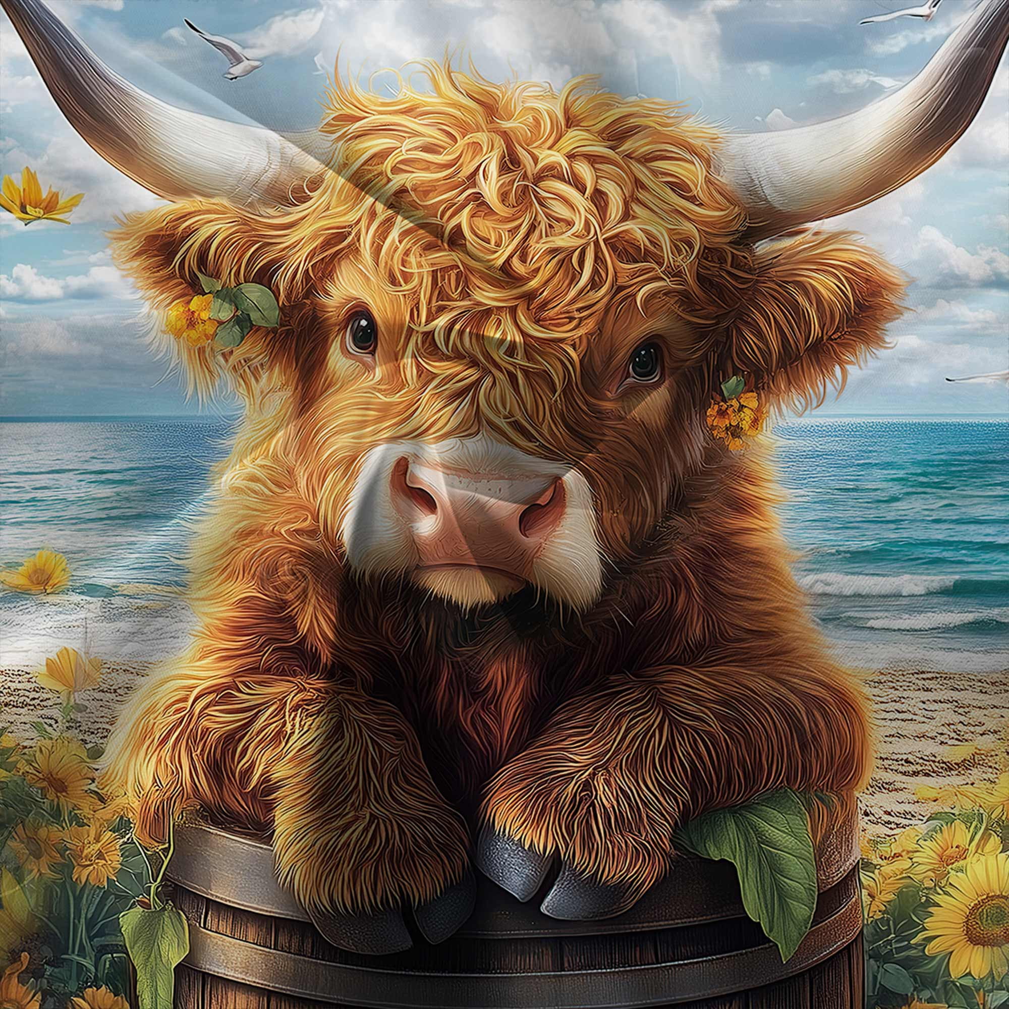 Funny Highland Cow Shower Curtain, Farmhouse Summer Beach Sunflower Western Bathroom Decor Set, Rustic Barn Door Waterproof Fabric Bath Curtains with Hooks, 72X72in