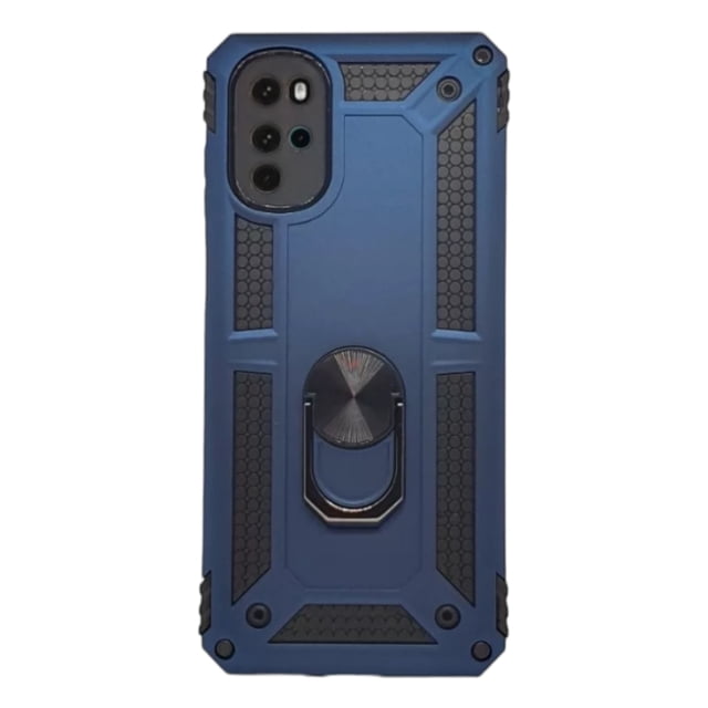 Funda Uso Rudo Con Anillo Magnético Para Motorola G22 Azul Marino Más 2 Micas De Cristal