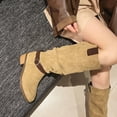 thumbnail image 5 of Knee High Boots for Women Wide Calf Sweater Knitted Ruched Comfortable Tall Boots Fashion Side Zipper Low Heel Slouch Buckle Straps Motorcycle Riding Boot Round Toe Vintage Winter Boot, 5 of 8