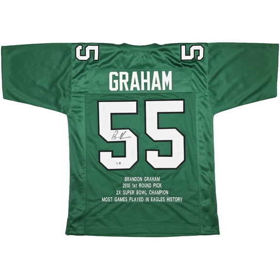 Philadelphia Eagles Brandon Graham Autographed Kelly Green Super Bowl Stats Jersey Beckett BAS Witness 239893