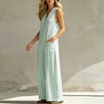 thumbnail image 5 of Costeam Womens Striped Sleeveless V Neck Button Front Jumpsuit Elastic Waist Loose Wide Leg Full Length with Side Pockets Soft Fabric Casual One Piece Pants, 5 of 7