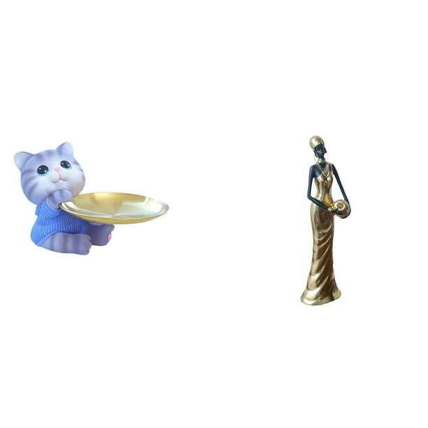 Bandeja Esculpida Moderna De Resina Con Forma De Gato Y Figura De Mujer Tribal Africana, Ideal Para Mesa De Comedor, Armario, Estante, Joyero, Aperitivos, Decoración Del Hogar O Como Regalo.