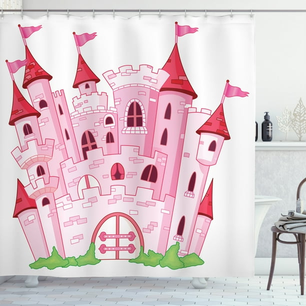 Fantasy Shower Curtain Princess Castle Cute Fairy Tale Magic Kingdom Cartoon Ilration Fabric Bathroom Set With Hooks 69w X 84l Inches Extra Long Light Pink And Red By Ambesonne Com Fantasy Shower Curtain Princess Castle, Princess Shower Curtain Set