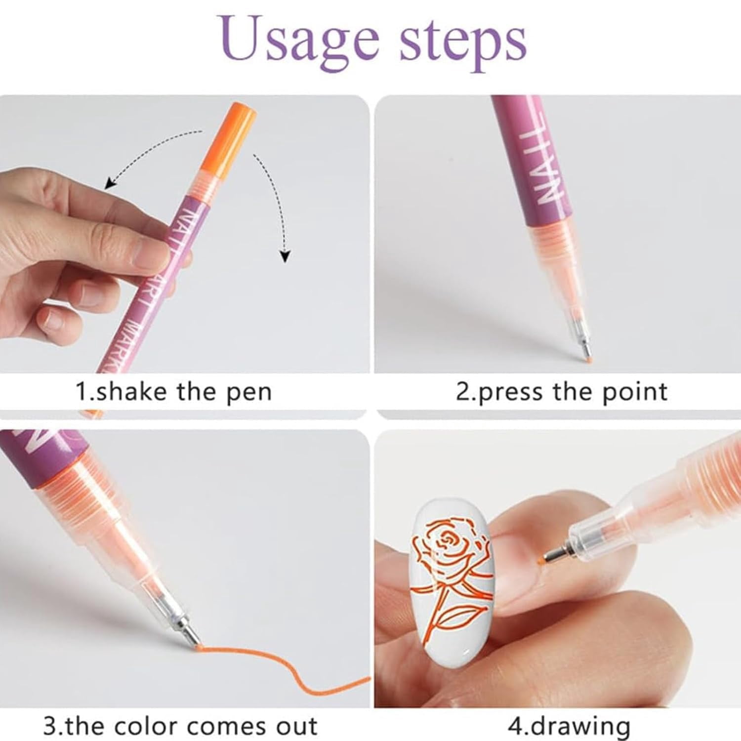 12 Colors Nail Art Pens Set,0.5mm/0.01in Fine Metal Tip,Quick-Dry Water-Based Pigment for Strong Coverage,Non-Toxic & Safe for DIY Gel Nail Design Drawing & Painting