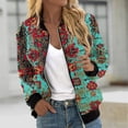 thumbnail image 1 of Ailaofu Womens Zip up Sweatshirt Jacket Stand Collar Hoodless Outerwear Casual Print Long Sleeve Bomber Coat with Pocket Fall, 1 of 5