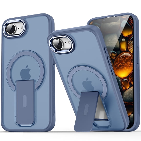 For iPhone 16e Case Magnetic Stand [Compatible with MagSafe][Military Drop Protection] Shockproof Invisible Kickstand Matte For iPhone 16e Phone Case Men Women,Darkblue