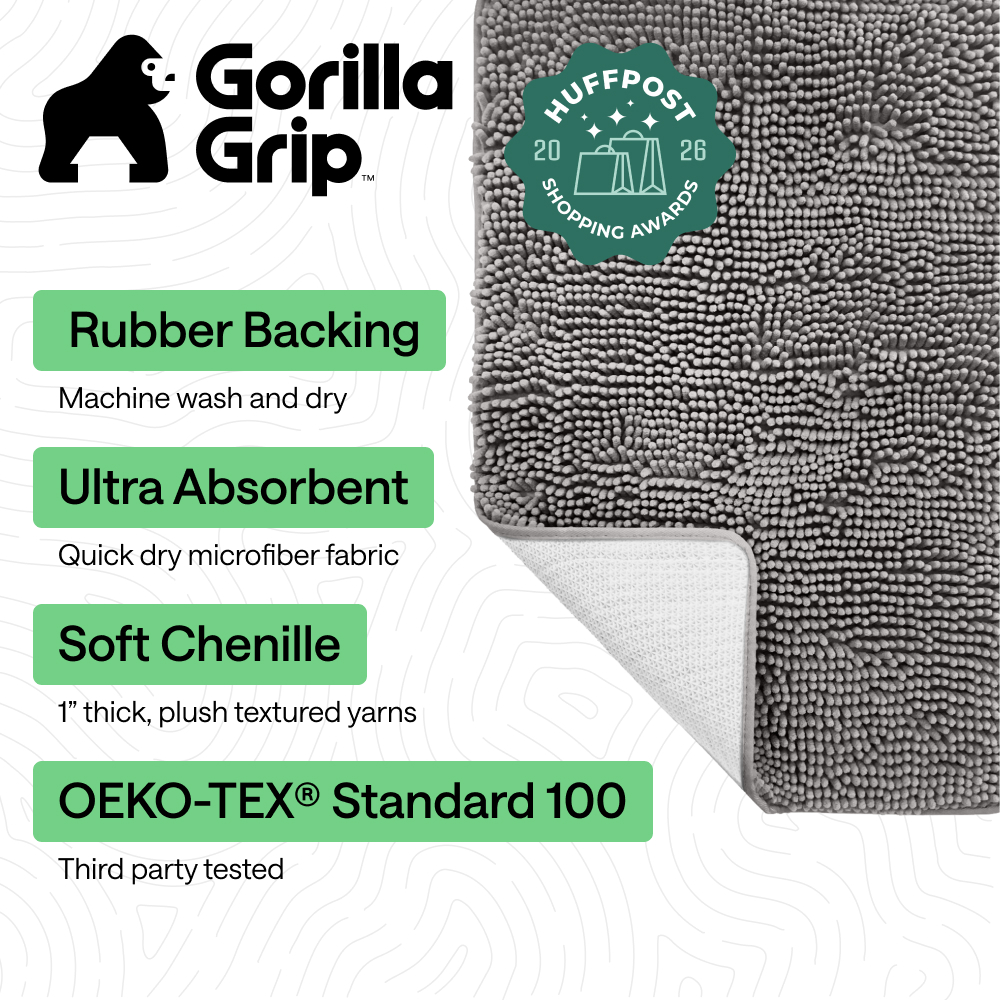 Gorilla Grip Chenille Bath Rug, 24 x 17 Inches, Gray photo 2