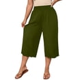 thumbnail image 3 of VBVC Women's Plus Wide Leg Capri Pants , Ladies' Scalloped Hem High Waist Cropped Pants , Summer Casual Loose Lounge Trousers For Women, Army Green , L-5XL, 3 of 10