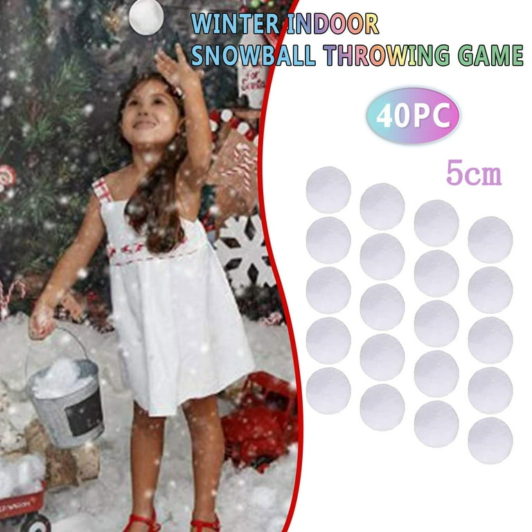 40 Pack Indoor Snowballs for Kids Snow Fight,Fake Snowballs Xmas  Decoration,Realistic White Plush SnowBalls for Kids Adults Game 