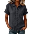 thumbnail image 2 of Women's Dress Shirts Causal Button Down Short Sleeve Shirt with Chest Pocket Breathable Linen Blouse for Women, 2 of 8