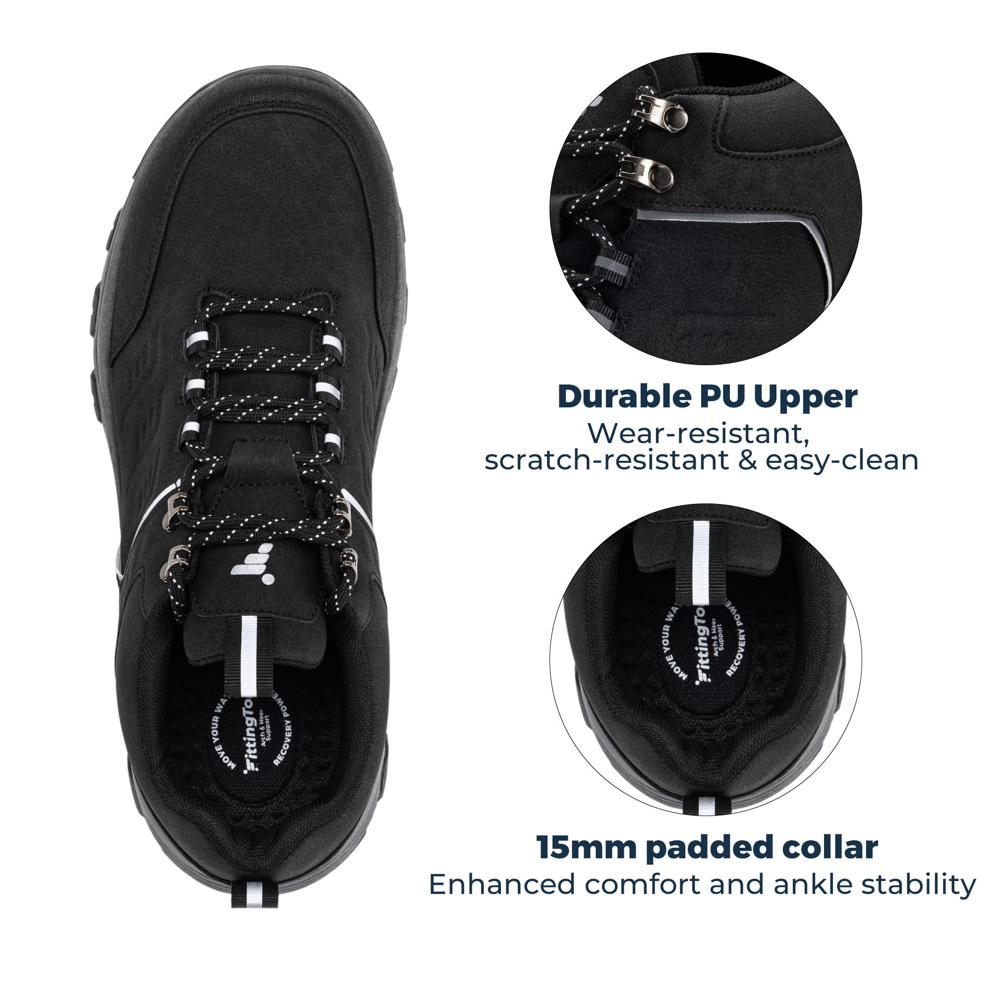 Fittington Men's Hiking Shoes Trekking Trails Outdoor Sneakers Walking Shoes with Arch Support, Reflective Safety Feature