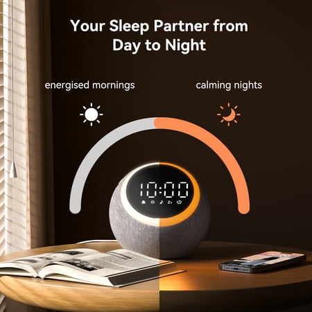 DREAMEGG WHITE NOISE SOUND MACHINE FOR SLEEP, SLEEP MACHINE WITH ALARM CLOCKS AND NIGHT LIGHT FOR BEDROOMS, GRAY