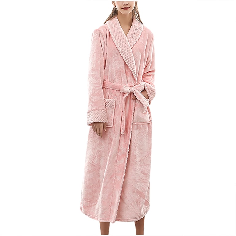 REORIAFEE Women's Warm Fleece Winter Robe Long Plush Cardigan Fall Bathrobe  Soft Long Bathrobe Long House Coat Kimono Robes Long Bath Robe Nightgown  Pajamas Sleepwear Housecoat Pink6 M. - Walmart.com