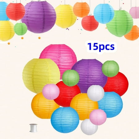 15-Piece Rainbow Paper Lanterns Set for Wedding, Fiesta & Party Decorations