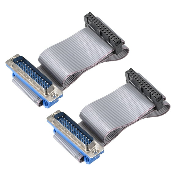 IDC Wire Flat Ribbon Cable DB25 Male to FC-26 Female Connector 2.54mm Pitch 20cm Length, 2pcs