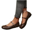 thumbnail image 5 of Womens Mary Jane Flats - Brown Square Toe PU Faux Leather Shoes with Buckle Strap for Women, Comfortable Work & Casual Ballet Flats,Size 9.5, 5 of 9