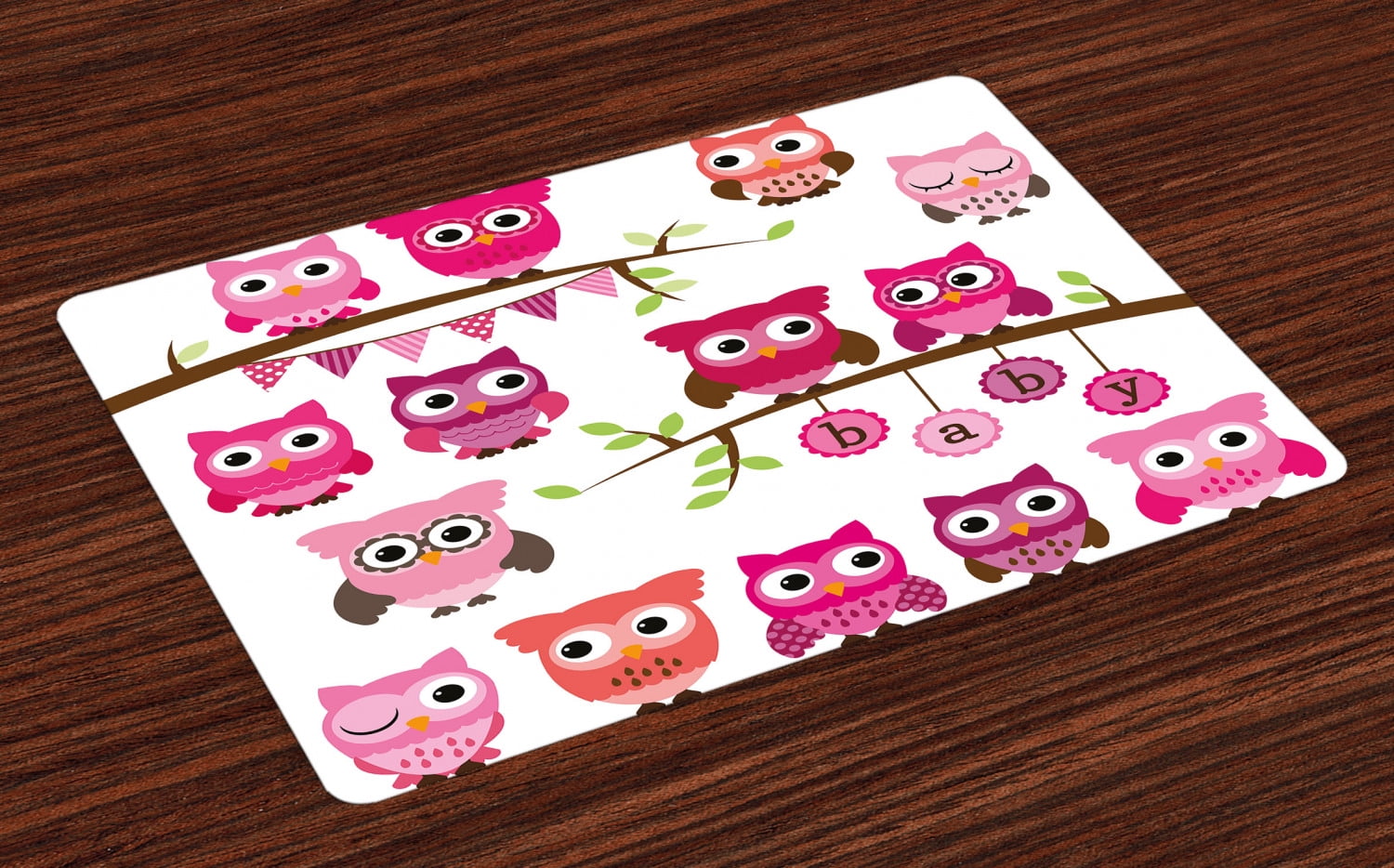 Nursery Placemats Set of 4 Girl Baby Shower Themed Owls and Branches