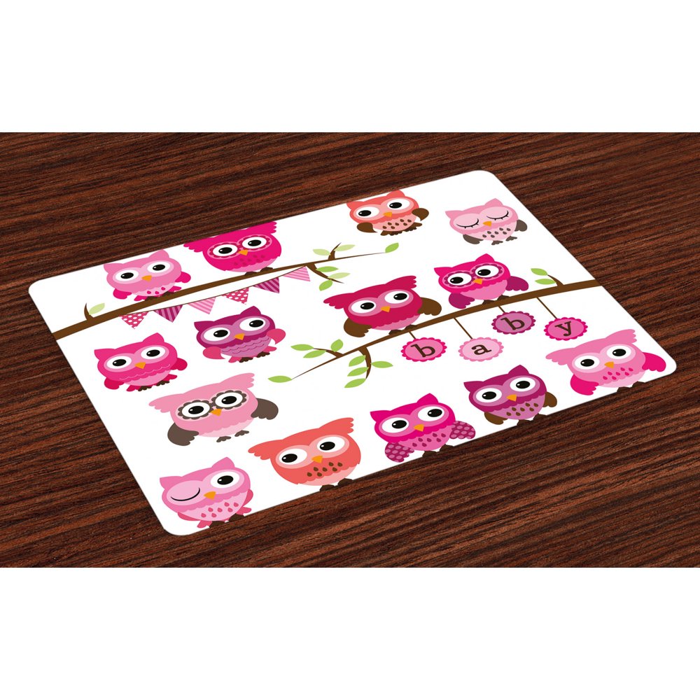 Nursery Placemats Set of 4 Girl Baby Shower Themed Owls and Branches