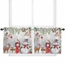 Christmas Kitchen Curtain 2 Panels Tiers Curtains 24 Inch Length, Snowman Elk Snowflake Xmas Botanical Curtains Rod Pocket Curtains Window Drapes Treatment Window Cafe Curtains